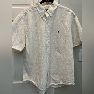 Ralph Lauren White Seersucker Button Down in Classic Fit, Size Large